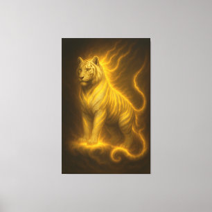 Golden Flame White Tiger – Divine Spirit Guardian  Canvas Print