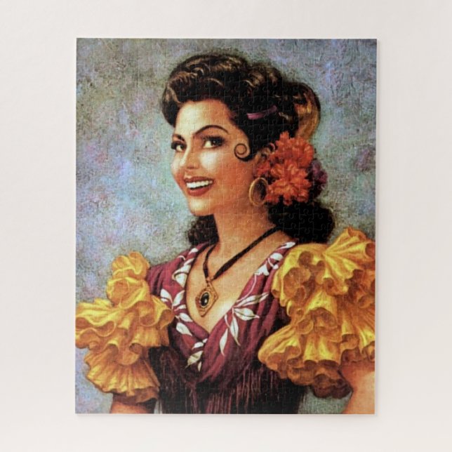 Golden Flamenco Beautiful Mexican Calendar Girl   Jigsaw Puzzle (Vertical)