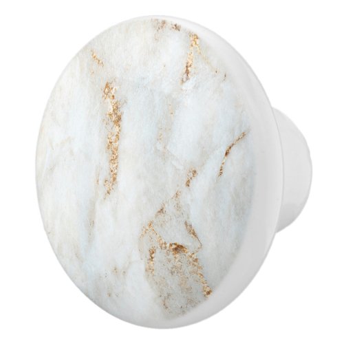 Golden Flecked White Marble Ceramic Knob