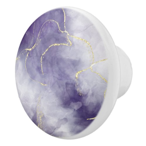 Golden Flecked White Marble Infused With Purple Ceramic Knob