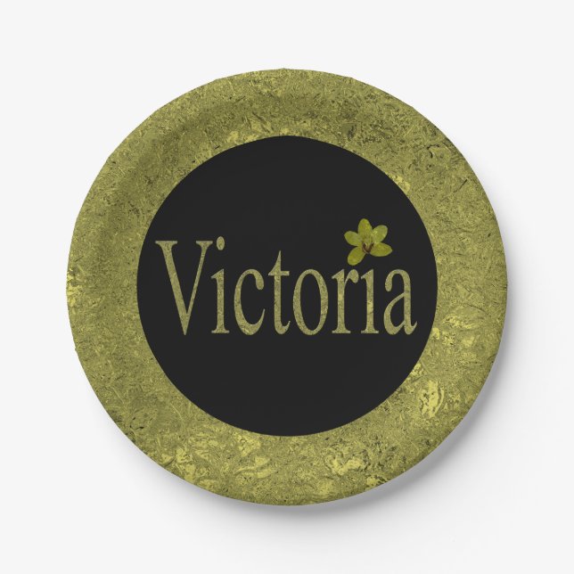 Golden Flecks Victoria Name Design, Paper Plates (Front)