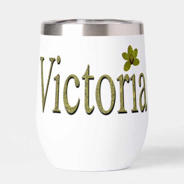 Golden Flecks Victoria Name Design, Thermal Wine Tumbler (Back)