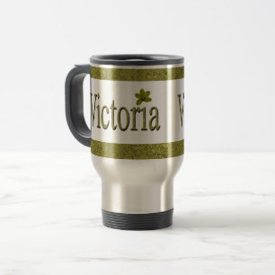 Golden Flecks Victoria Name Design, Travel Mug