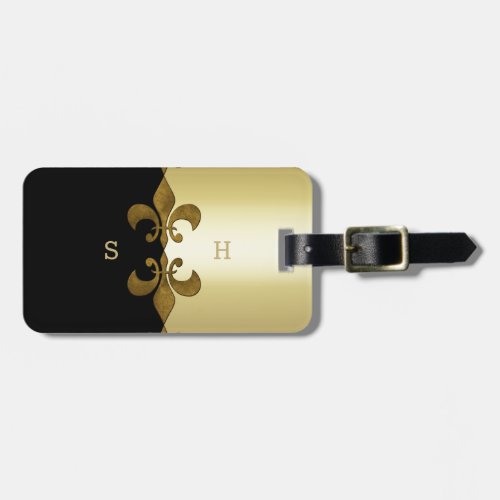 Golden Fleur_de_lis black golden custom monogram Luggage Tag