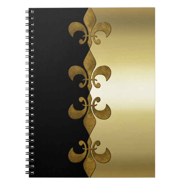 Golden Fleur-de-lis black golden custom monogram Notebook (Front)