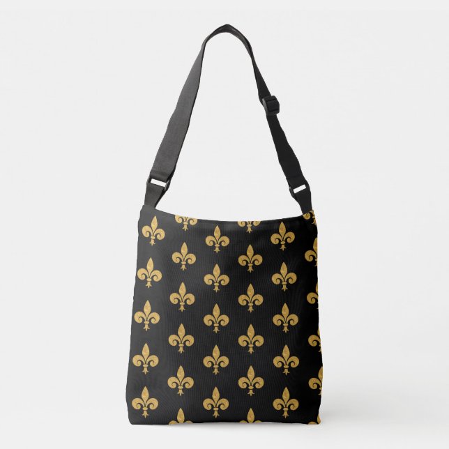 Golden Fleur de Lis Black TP Crossbody Bag (Front)