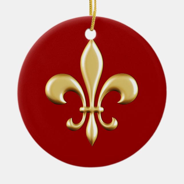 Golden Fleur De Lis Ceramic Ornament (Front)