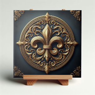 Golden Fleur De Lis Ceramic Tile