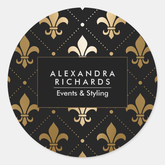 Golden Fleur-de-lis Classic Round Sticker (Front)