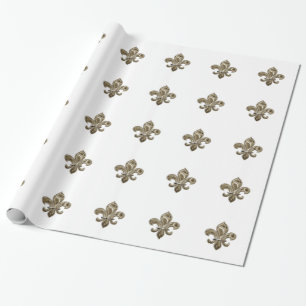 Golden Fleur de Lis Customizable Background Color Wrapping Paper