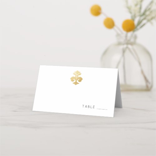 Golden Fleur de Lis Damask Pattern Place Card