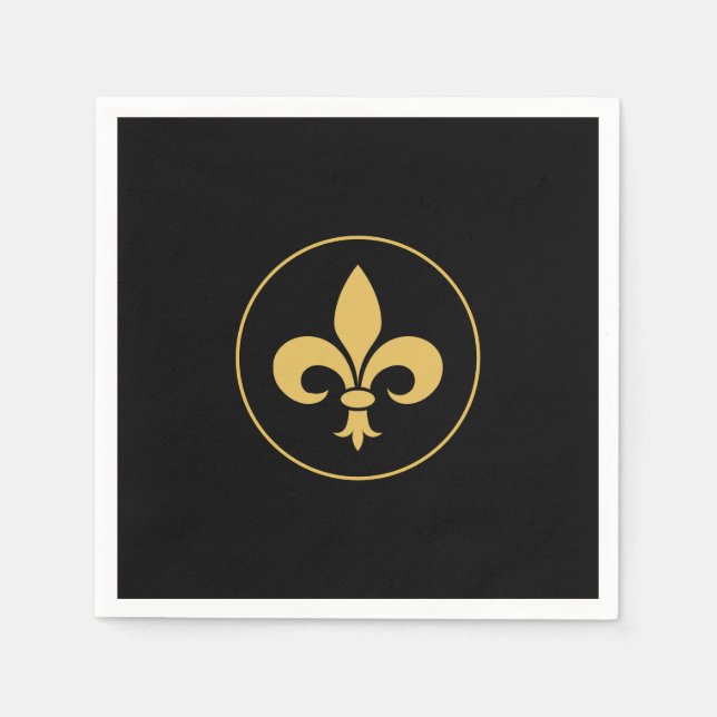 Golden Fleur-de-Lis  on Black Napkins (Front)