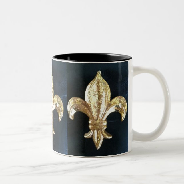 GOLDEN FLEUR DE LIS ON BLACK PRINT Two-Tone COFFEE MUG (Right)