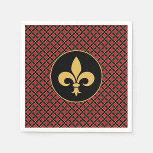 Golden Fleur-de-Lis on Black & Red Napkins