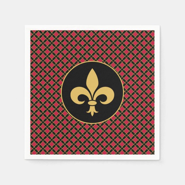 Golden Fleur-de-Lis  on Black & Red Napkins (Front)