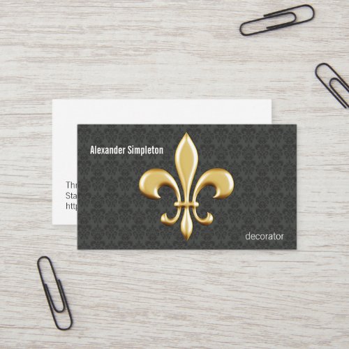 Golden Fleur De Lis on Damask Business Card Templates