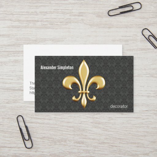 Customizable Golden Fleur De Lis on Damask Business Card Templates