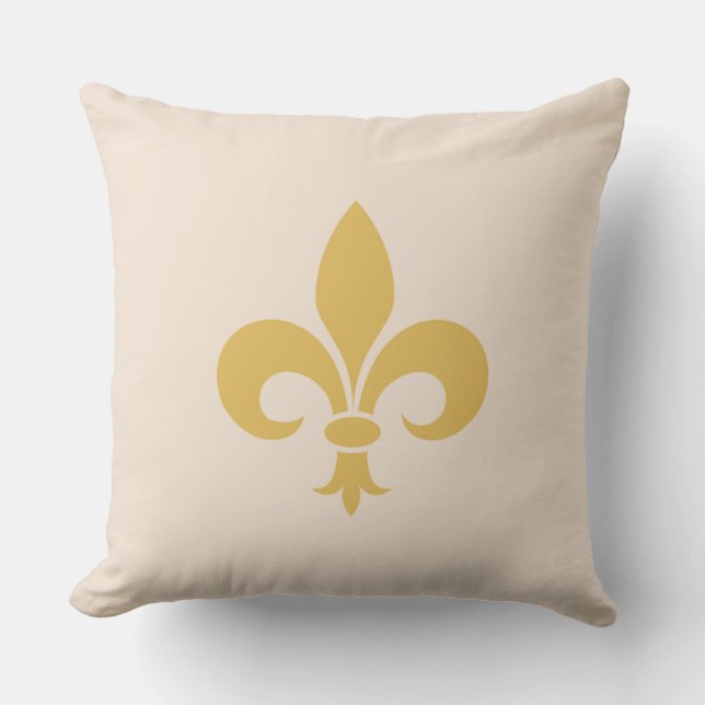 Golden Fleur de Lis on Light Champagne Beige Throw Pillow (Front)