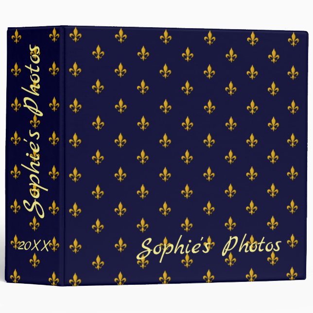 Golden Fleur de Lis on Navy Blue 3 Ring Binder (Front/Spine)