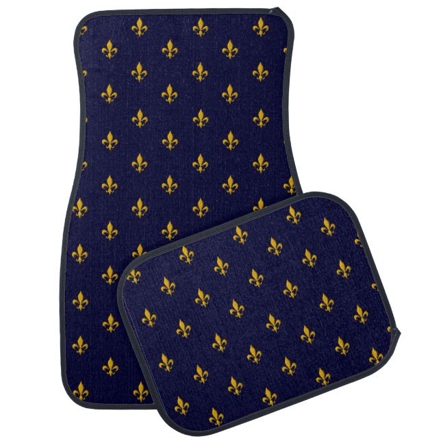 Golden Fleur de Lis on Navy Blue Car Floor Mat (Set)