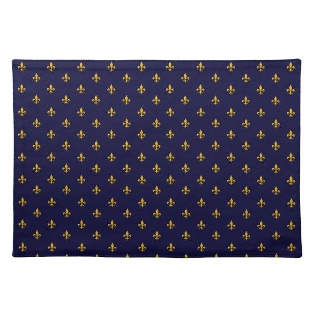 Golden Fleur de Lis on Navy Blue Cloth Placemat (Front)