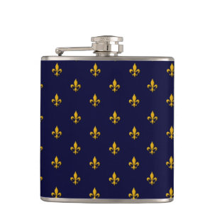 Golden Fleur de Lis on Navy Blue Flask