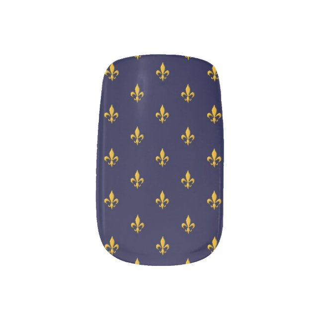 Golden Fleur de Lis on Navy Blue Minx Nail Art (Left Thumb)