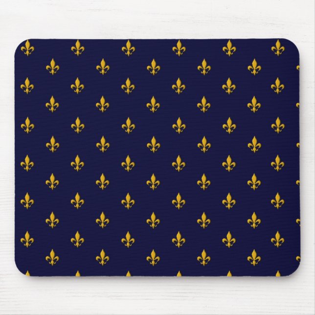 Golden Fleur de Lis on Navy Blue Mouse Pad (Front)