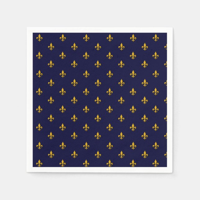 Golden Fleur de Lis on Navy Blue Napkins (Front)