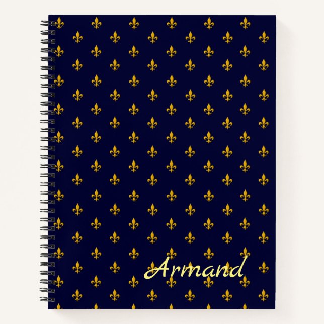 Golden Fleur de Lis on Navy Blue Notebook (Front)