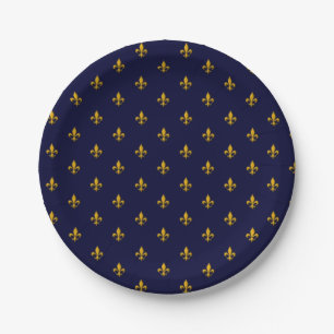 Golden Fleur de Lis on Navy Blue Paper Plates