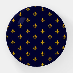 Golden Fleur de Lis on Navy Blue Paperweight