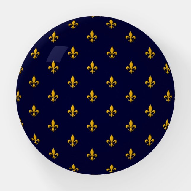 Golden Fleur de Lis on Navy Blue Paperweight (Front)