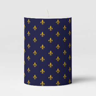 Golden Fleur de Lis on Navy Blue Pillar Candle