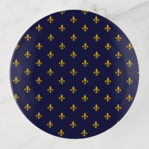 Golden Fleur de Lis on Navy Blue Trinket Tray
