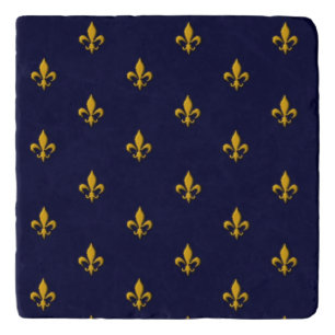 Golden Fleur de Lis on Navy Blue Trivet