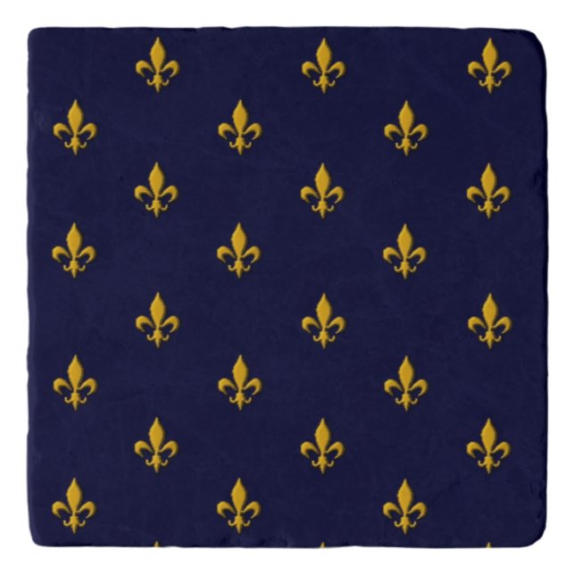 Golden Fleur de Lis on Navy Blue Trivet (Front)