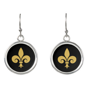 Golden Fleur-de-Lis or Lily Flower on black Earrings