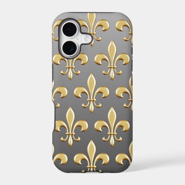 Golden Fleur De Lis Pattern on Gradient Case-Mate iPhone Case (Back)