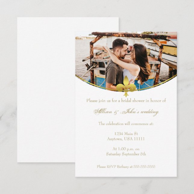 Golden Fleur de Lis Photo Bridal Shower Invite (Front/Back)