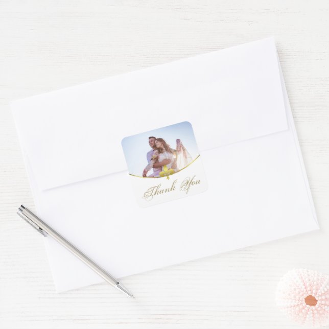 Golden Fleur de Lis Photo Thank You Stickers (Envelope)