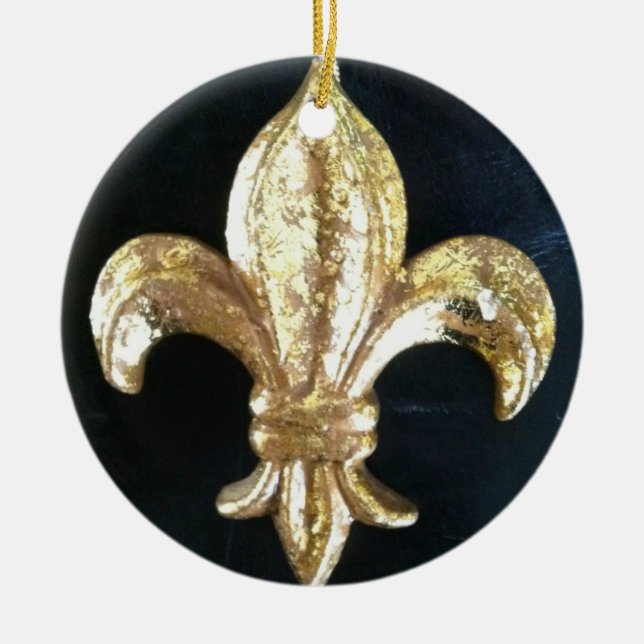 GOLDEN FLEUR DE LIS PRINT CERAMIC ORNAMENT (Front)