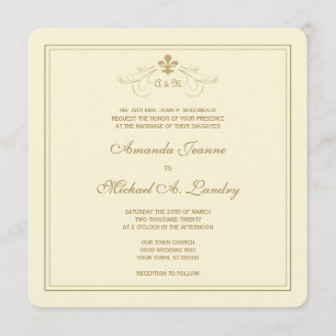 Golden Fleur de Lis Scroll Formal Wedding Invitation