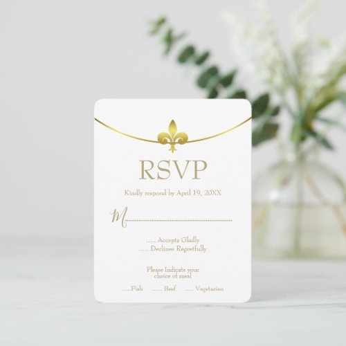 Golden Fleur de Lis Wedding RSVP Card