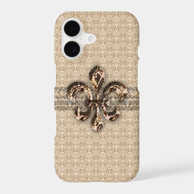 Golden Fleur De Lis with Cream Damask Pattern Iphone Case (Back)
