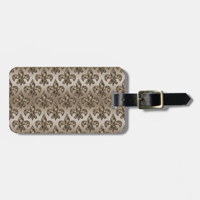 Golden Fleur-De-Lys Pattern Luggage Tag (Front Horizontal)