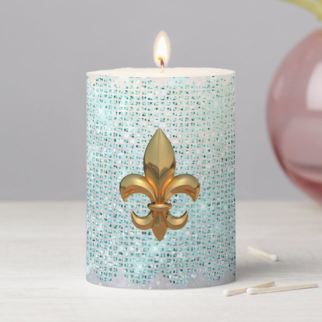 Golden Fleur de Lys Pillar Candle (In Situ)