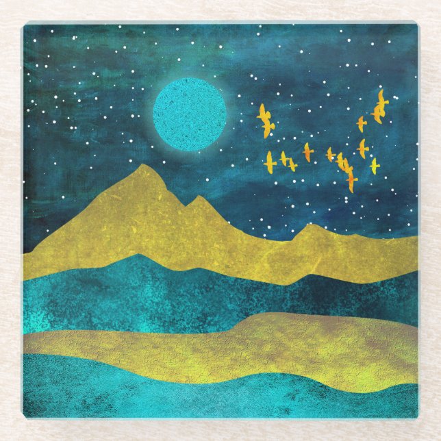 Golden Flock Glass Coaster (Front)