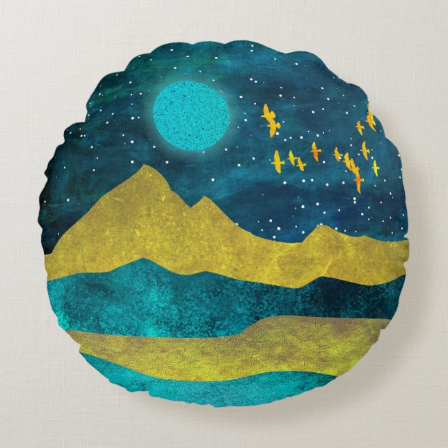 Golden Flock Round Pillow (Front)