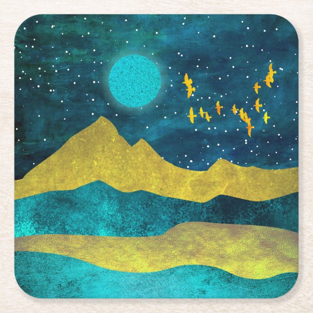 Golden Flock Square Paper Coaster (Front)